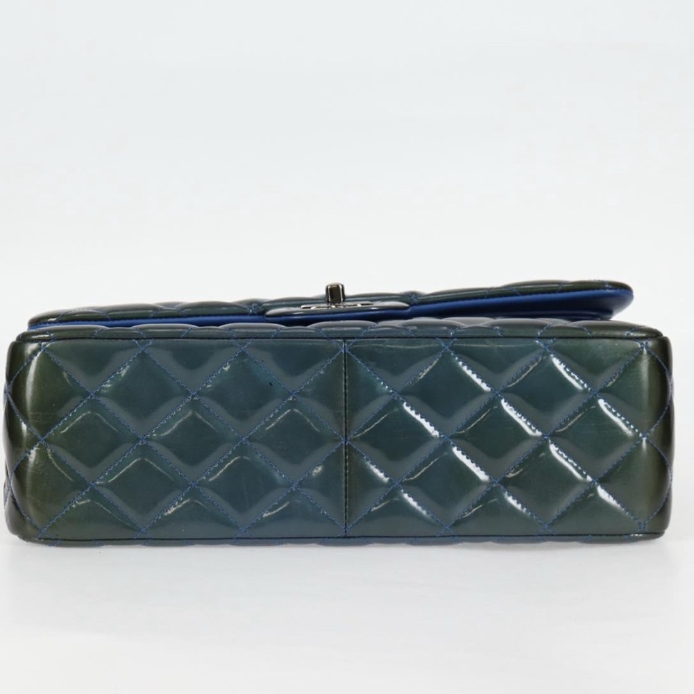 CHANEL Jumbo Double flap Matelasse Chain Bag Patent Leather 2way Blue Silver - Picture 14 of 16